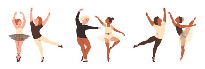 Children's ballet poses vector set