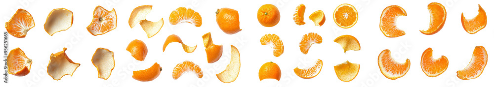 Wall mural Intact Mandarin lobule over a white background, clipping path, depth of field centered on the lobule