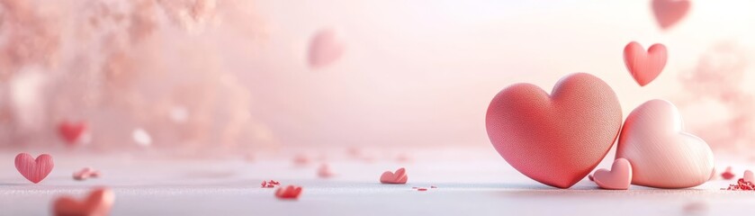 Fototapeta premium Romantic Valentine's Day Background with 3D Hearts