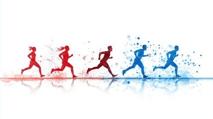 Triumphant Runners Crossing Watercolor Finish Line on Clean Background