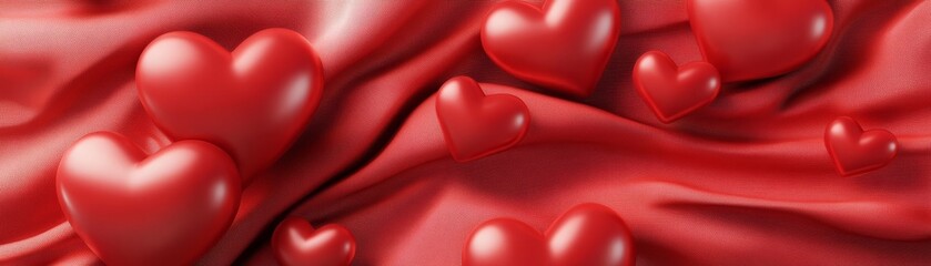 Red Hearts on Red Fabric Valentine's Day Background
