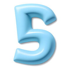 Blue pastel number 5 isolated on transparent background. png