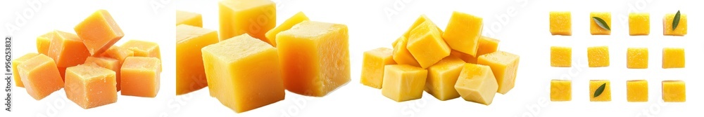 Aufkleber detailed black and white mango cube with clipping path on a white background, 100% depth of field
