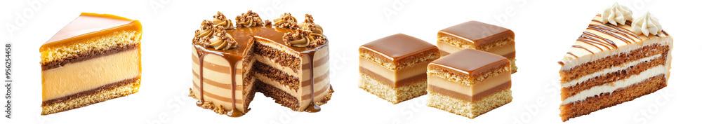 Poster isolated caramel candy with sauce on white background, with full depth of field