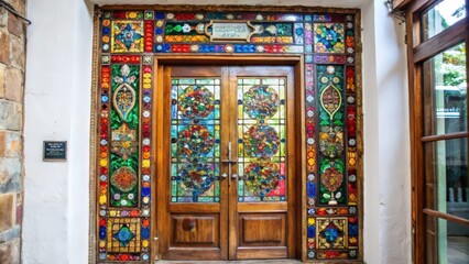 Ornate Double Doors with Stained Glass Panels