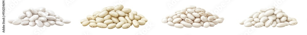 Poster white kidney beans with full depth of field, isolated on a white background