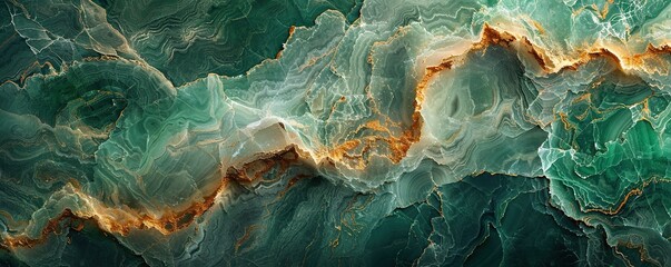 Obraz premium Abstract Green and Gold Swirling Marble Texture