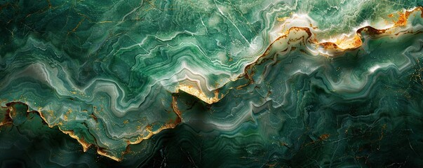 Abstract Green and Gold Swirling Marble Texture
