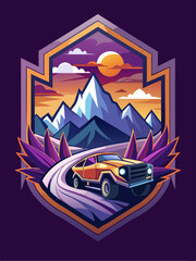 Obraz premium Sunset Mountain Drive with a Retro Car
