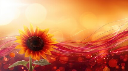 A dynamic abstract background with a sunflower on the bottom left, set against a background of red and orange geometric lines. The upper right is left intentionally blank, ideal for text placement.