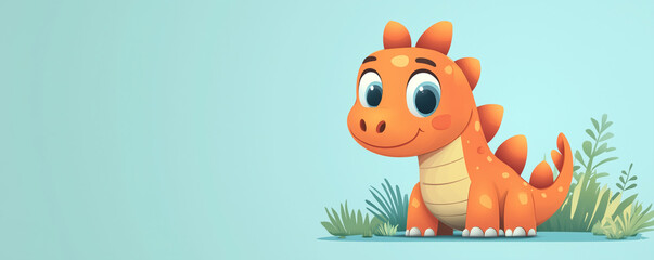 Obraz premium Cute color Baby Dinosaur Illustration with Space for Text