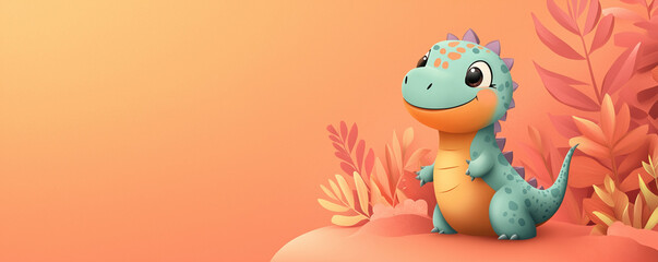 Obraz premium Cute color Baby Dinosaur Illustration with Space for Text