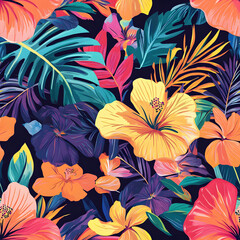 Seamless pattern of Modern colorful tropical floral