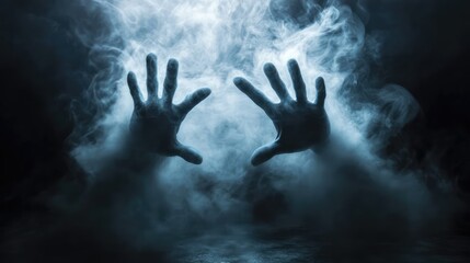Ghostly Hands Reaching Out from the Ground, Trying to Escape the Spirit World. Halloween Concept. AI generated illustration