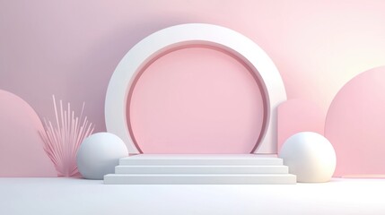 Fototapeta premium Elegant Blush Pink 3D Stage Design on Soft Pastel Monochrome Background