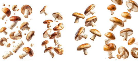 Intense depth of field shot of a falling mushroom, Boletus edulis, Porcini, King Bolete, isolated on white background