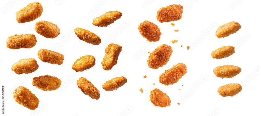 Poster isolated falling nuggets on a white background; depth of field is full