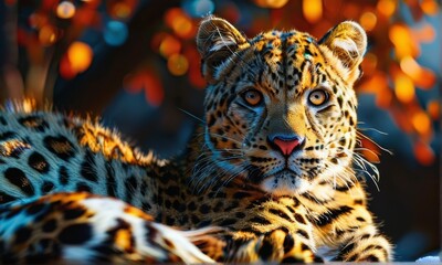 Obraz premium Amur Leopard in Vibrant Sunset Light