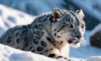 Fototapeta premium Snow Leopard Resting in Winter
