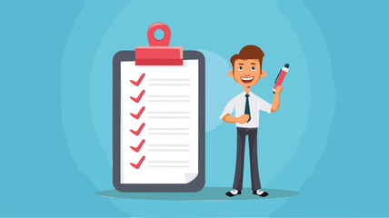 Project Management: Businessman Tracking Completed Tasks on Checklist to Reach Goal