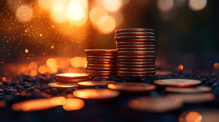 stack of coins Financial, Business Success Concept. 