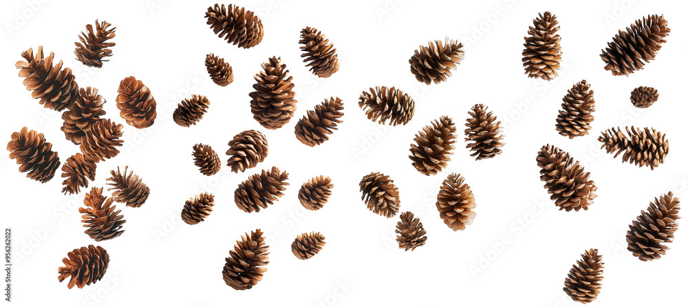 Aufkleber a falling cedar pine cone is isolated on a white background, with full depth of field.