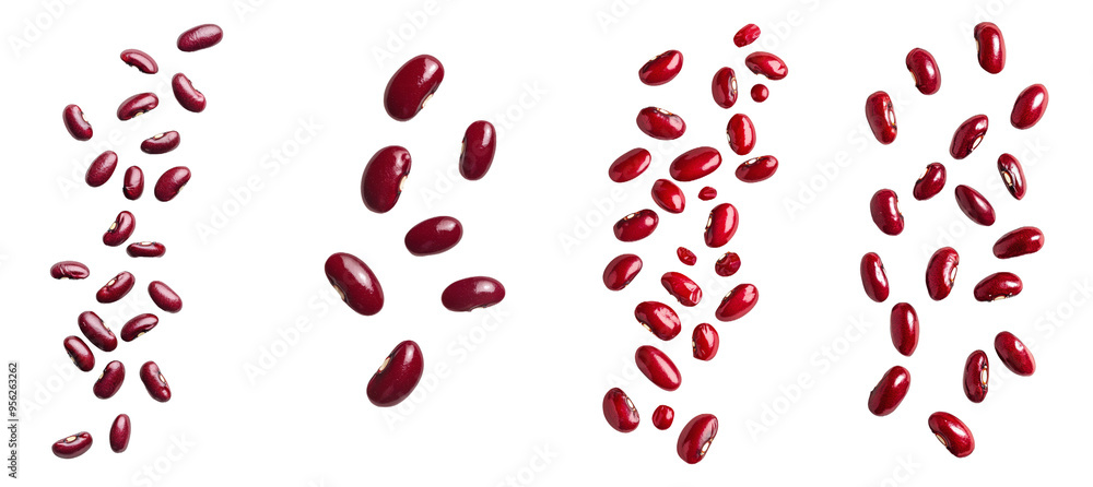 Poster red kidney bean falling on white background with full depth of field