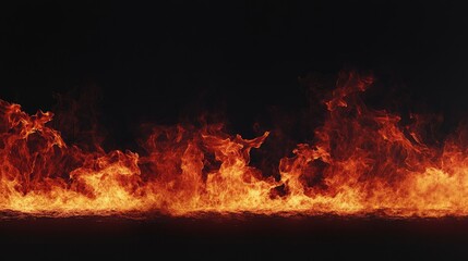 Dynamic flames in shades of red and orange, roaring at the bottom of the frame, set against a solid black background.
