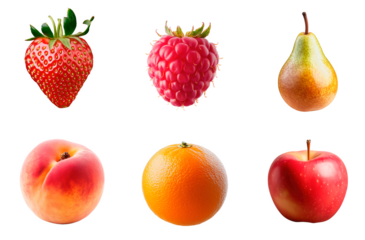 Fresh fruits arranged on a transparent background showcasing variety and color, png image, graphic resource
