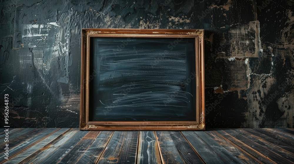 Aufkleber blank blackboard in a frame with chalk