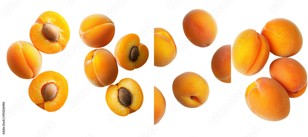 Aufkleber the apricot is falling on a white background with full depth of field.