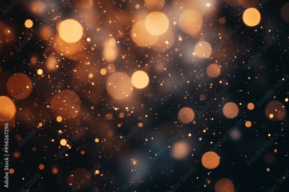 Poster golden bokeh lights shimmering against a dark background create a mesmerizing visual effect during t