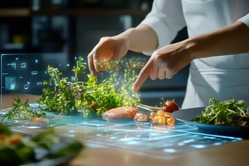 Chef using futuristic technology to prepare food.