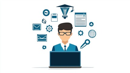Digital Learning: Person Engaged in Online Education and Business Development on Laptop