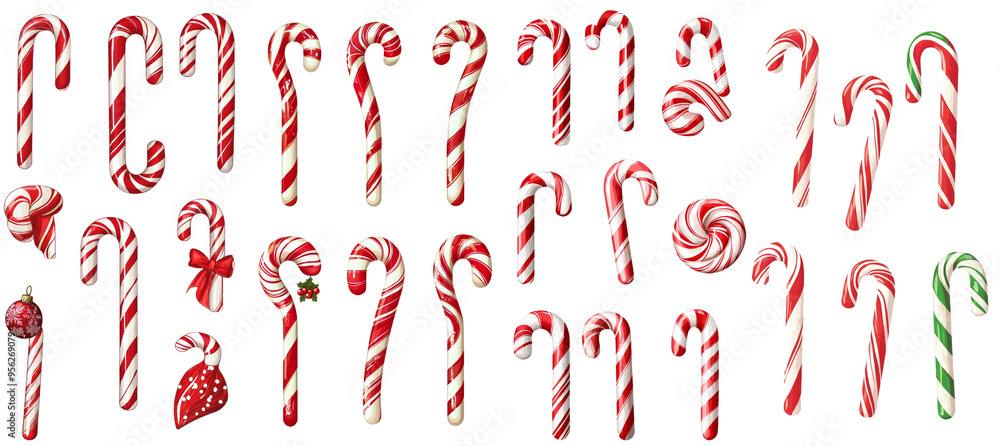 Poster a falling candy cane isolated on a white background with a full depth of field