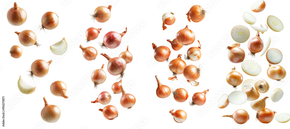 Poster The image is of a falling onion, isolated on a white background, with a full depth of field