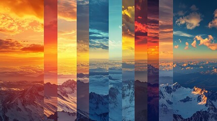 Striking mountain landscapes at sunset showcasing vibrant color transitions