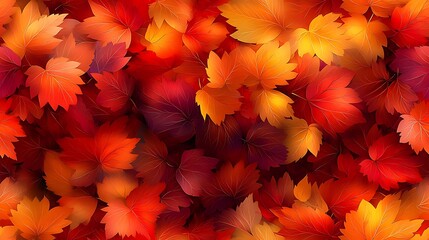 A seamless pattern featuring a whirlwind of autumn leaves, the swirling motion and vibrant colors of red, orange, and yellow creating a sense of energy and movement, with intricate details and a soft,