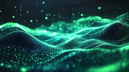 Abstract background of green rays particles