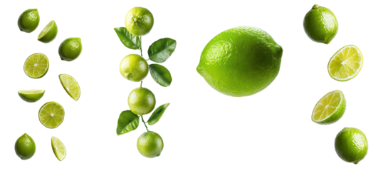 Full depth of field image of falling lime isolated on white