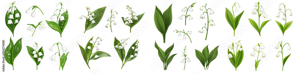 Poster a full-depth of field shot of a lily of the valley isolated on a white background