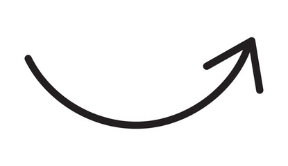 Round curl long arrow. Thin arrow curled symbol icon. Arrow swish sign.	