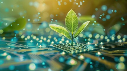 Green Sprout Emerging from Circuit Board