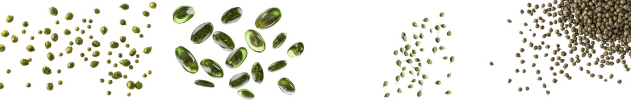 Isolated falling caper on white background, selective focus