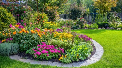 Fototapeta premium Zagospodarowany ogród kwiatowy