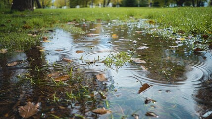 too compact and impermeable soil does not absorb water during rains and floods a lake was created in the park in the lawn which gradually infiltrates damage to the lawn long flooding water push