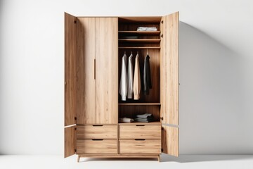 wooden wardrobe isolated white background