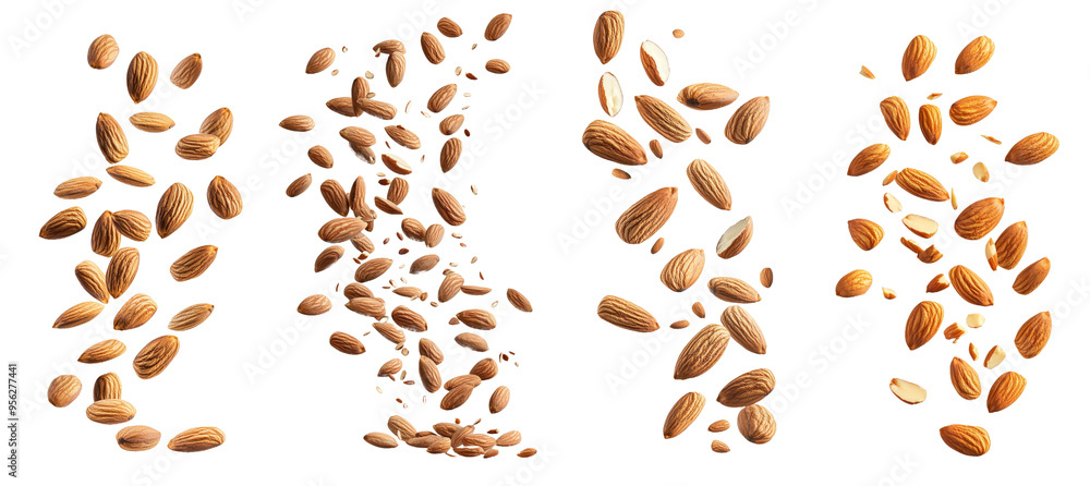 Poster in full depth of field, isolated almond nut in shell on white background