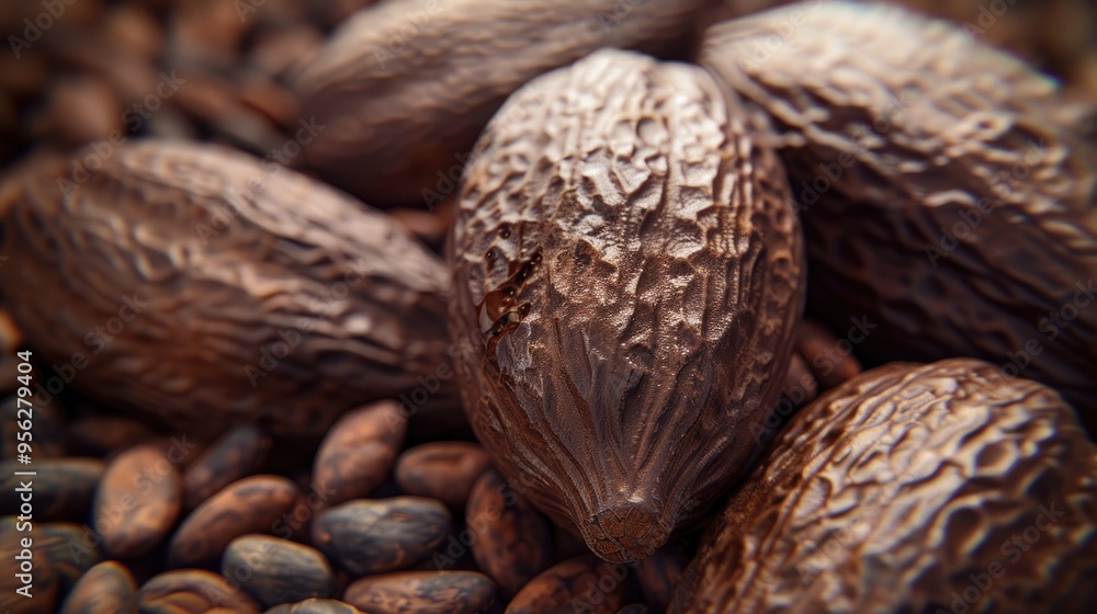 Poster cocoa shell out of cocoa roasted for making a cocoa nib and hot cocoa and chocolate selective focus