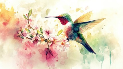 Hummingbird in Flight Watercolor Painting